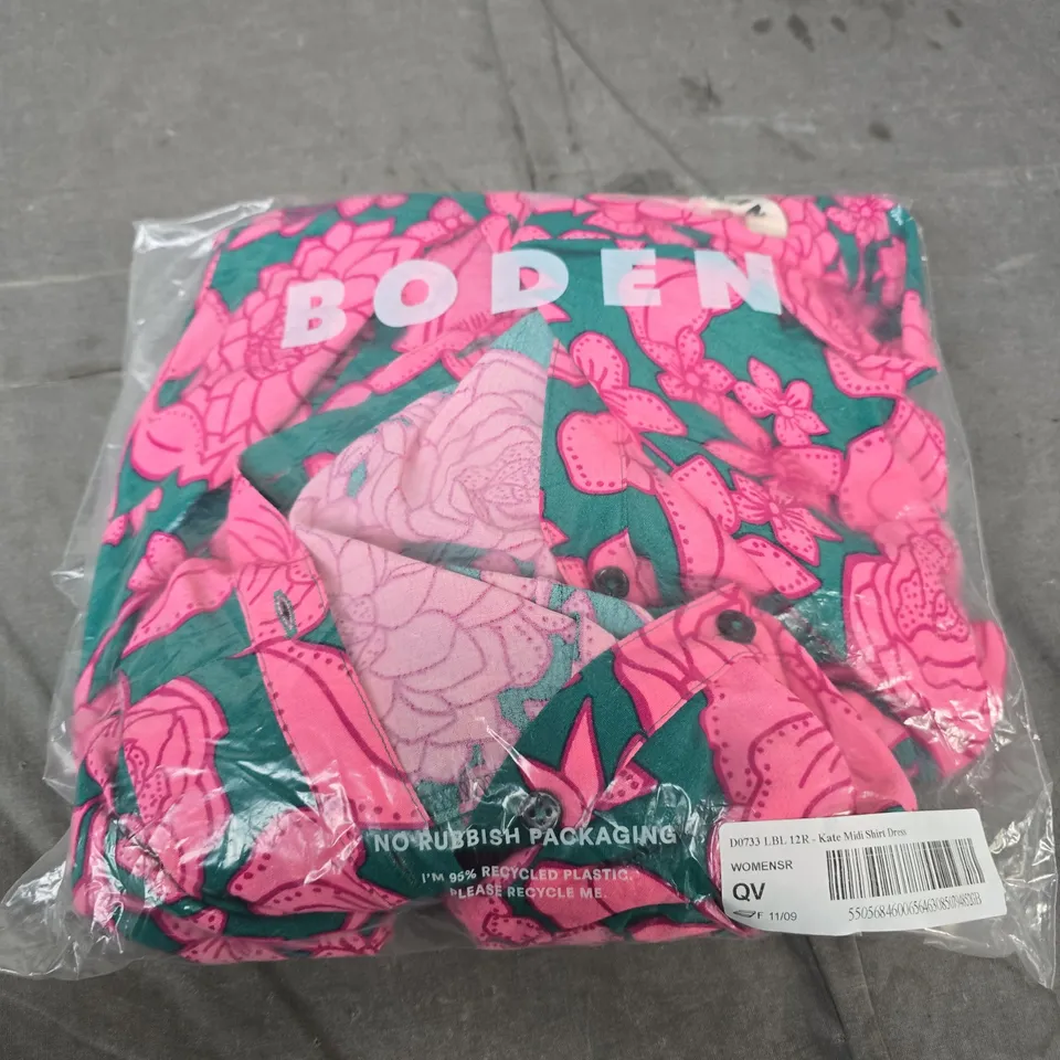 BODEN KATE MIDI SHIRT DRESS – PINK FLORAL PRINT, UK 12 (12R)
