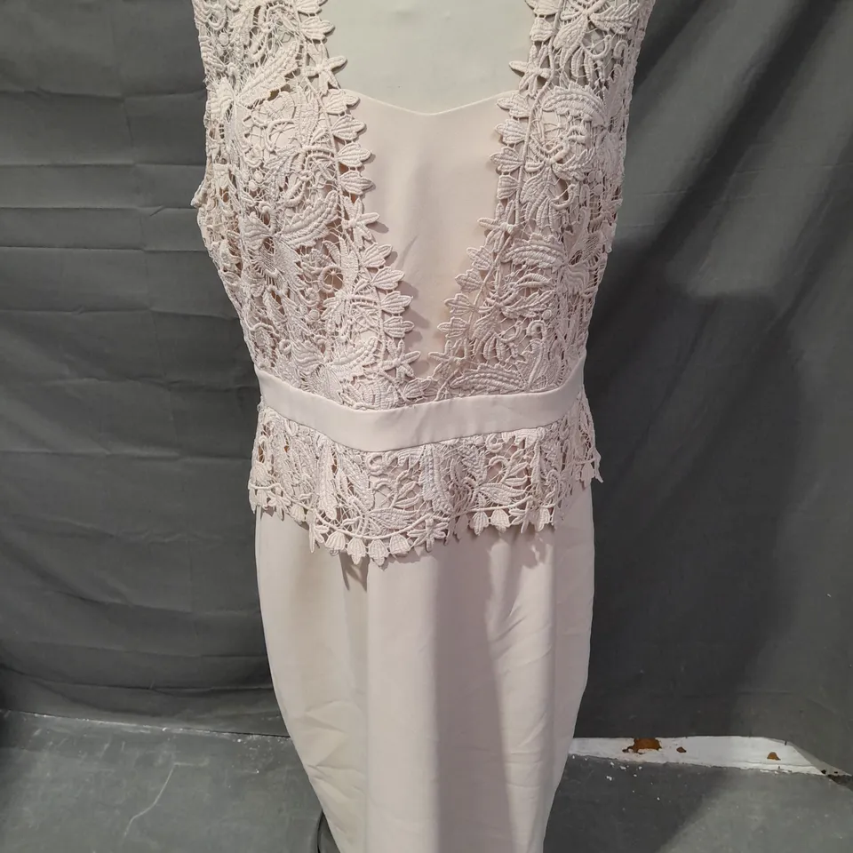 PHASE EIGHT LACE DETAIL BEIGE DRESS - UK 18