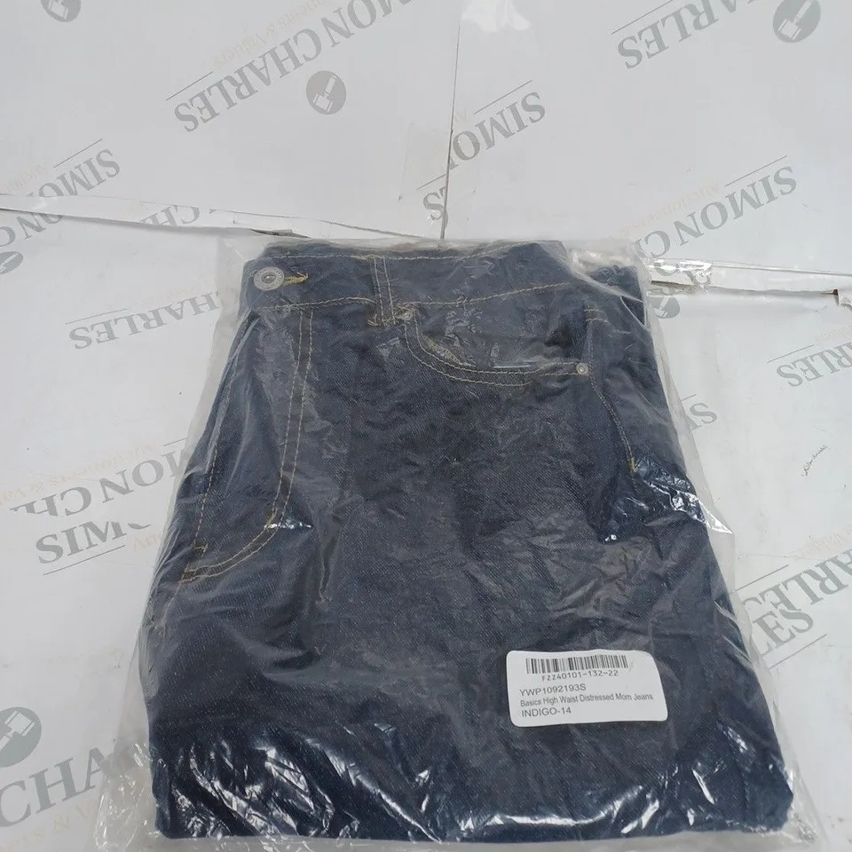 NAVY BLUE BASICS HIGH WAIST DISTRESSED MOM JEANS SIZE 14 