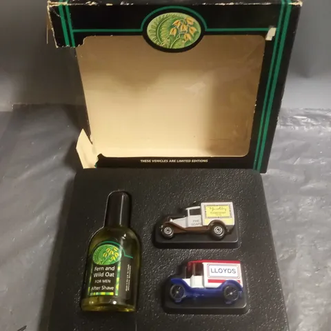 BOXED FERN AND WILD OAT FOR MEN AFTER SHAVE (100ML) AND X2 LIMITED EDITION LLOYDS TOY CARS
