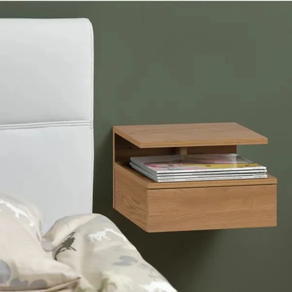 BOXED FURNITURE TO GO ASHLAN 1 DRAWER WALL MOUNTED BEDSIDE TABLE - OAK (1 BOX)