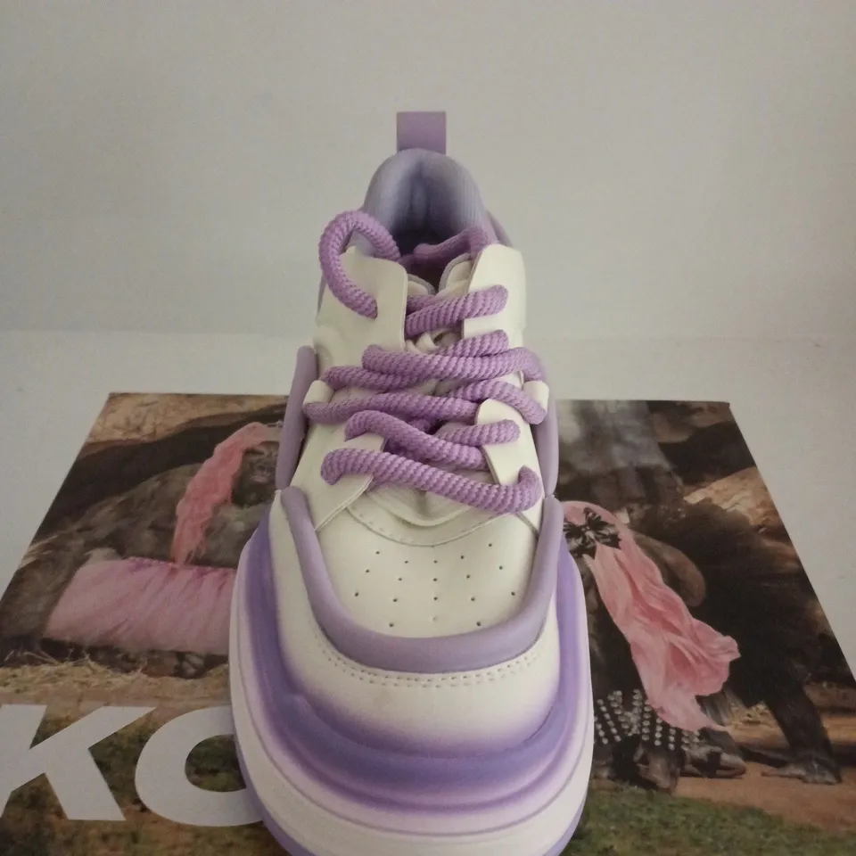 BOXED PAIR OF KOI NEON FEET PLATFORM TRAINERS – VIOLET - UK SIZE 6