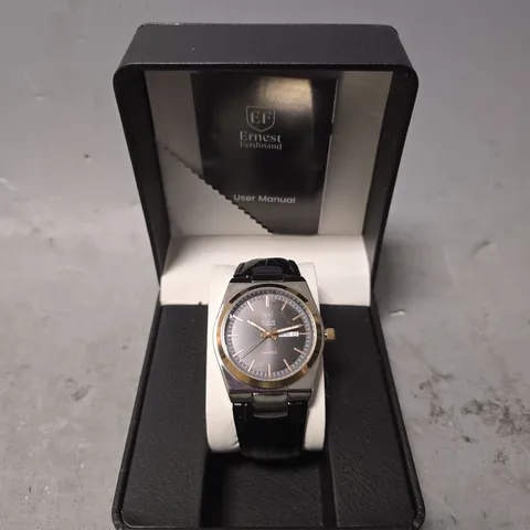ERNEST FERDINAND WATCH – DAY DATE CALENDAR DIAL – LEATHER STRAP – 3ATM WATER RESISTANT - GIFT BOX