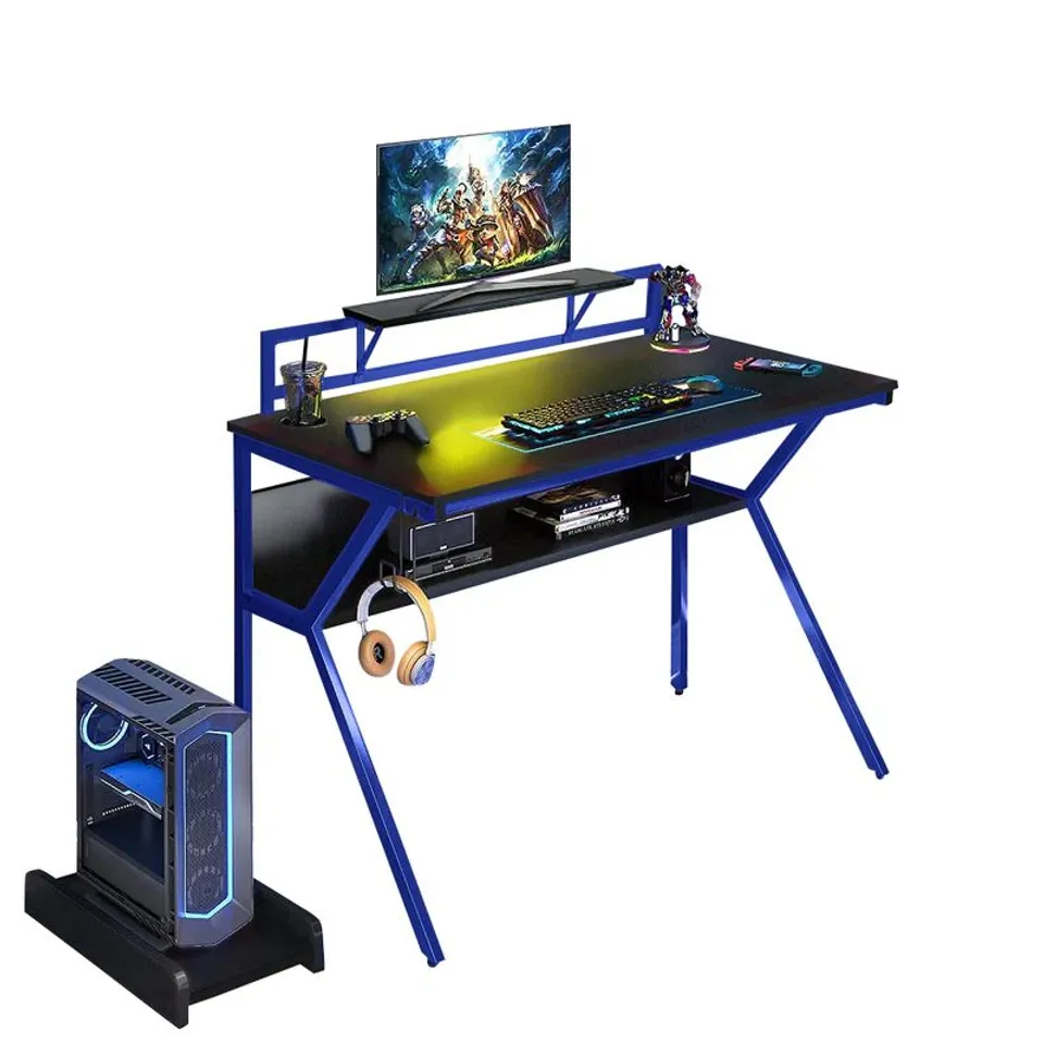 BOXED NEO ERGONOMIC 2 TIER GAMING COMPUTER OFFICE DESK - BLUE (1 BOX) - COLLECTION ONLY