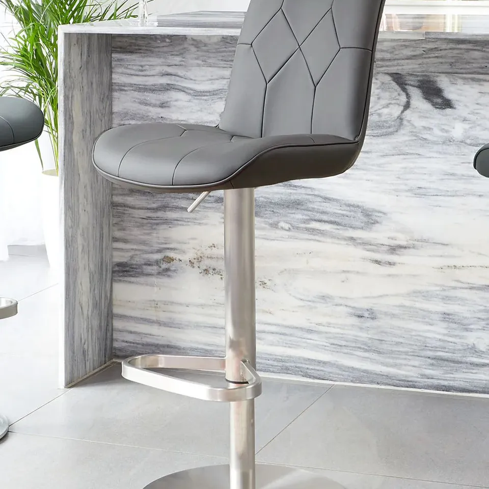 BOXED DANETTI LUMOS DARK GREY FAUX LEATHER STAINLESS STEEL GAS LIFT BAR STOOL