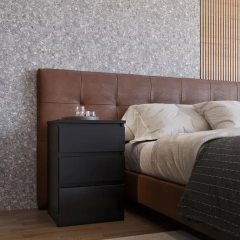 BOXED MALVERN 3 DRAWER BEDSIDE - BLACK (1 BOX)