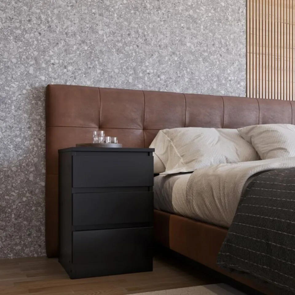 BOXED MALVERN 3 DRAWER BEDSIDE - BLACK (1 BOX)