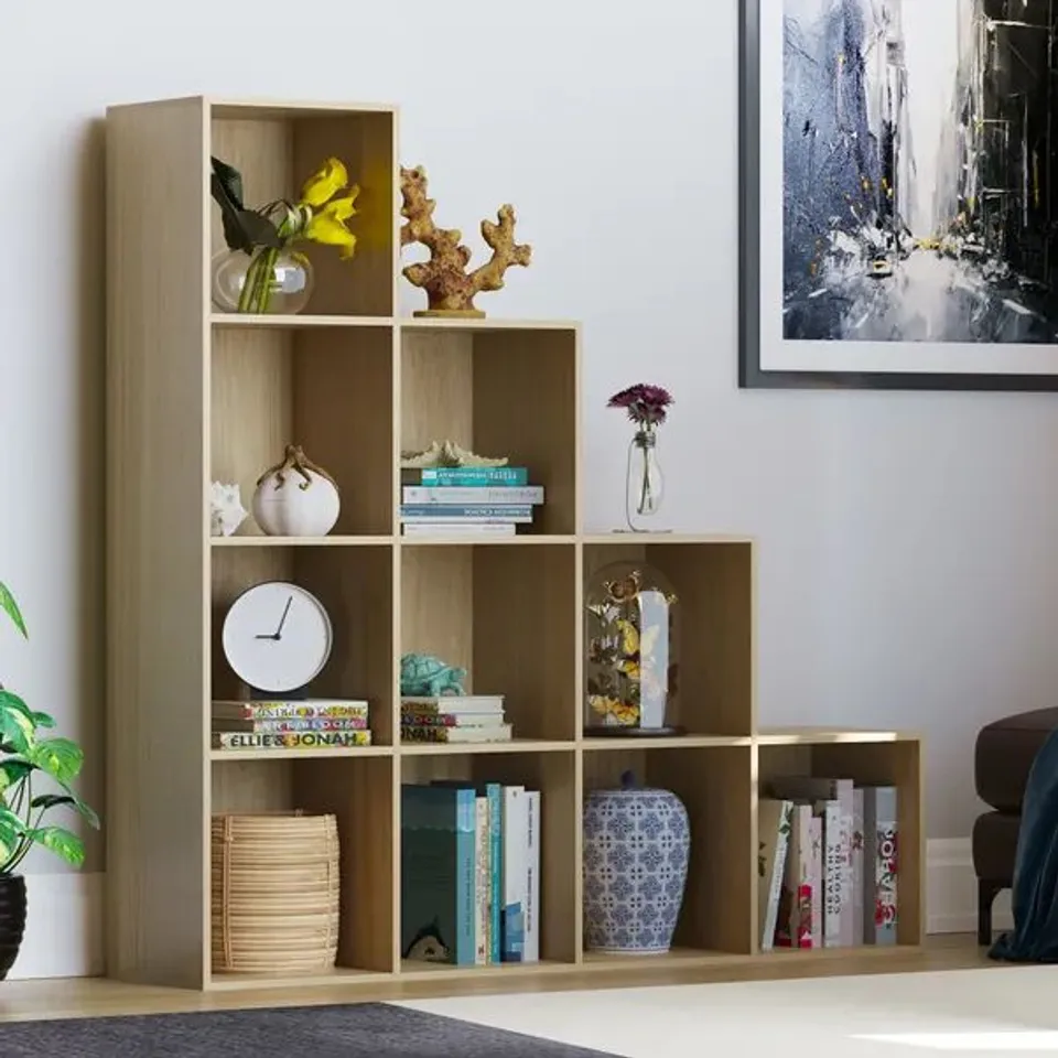 BOXED VIDA DURHAM 10 CUBE STAIRCASE STORAGE UNIT - OAK (1 BOX)