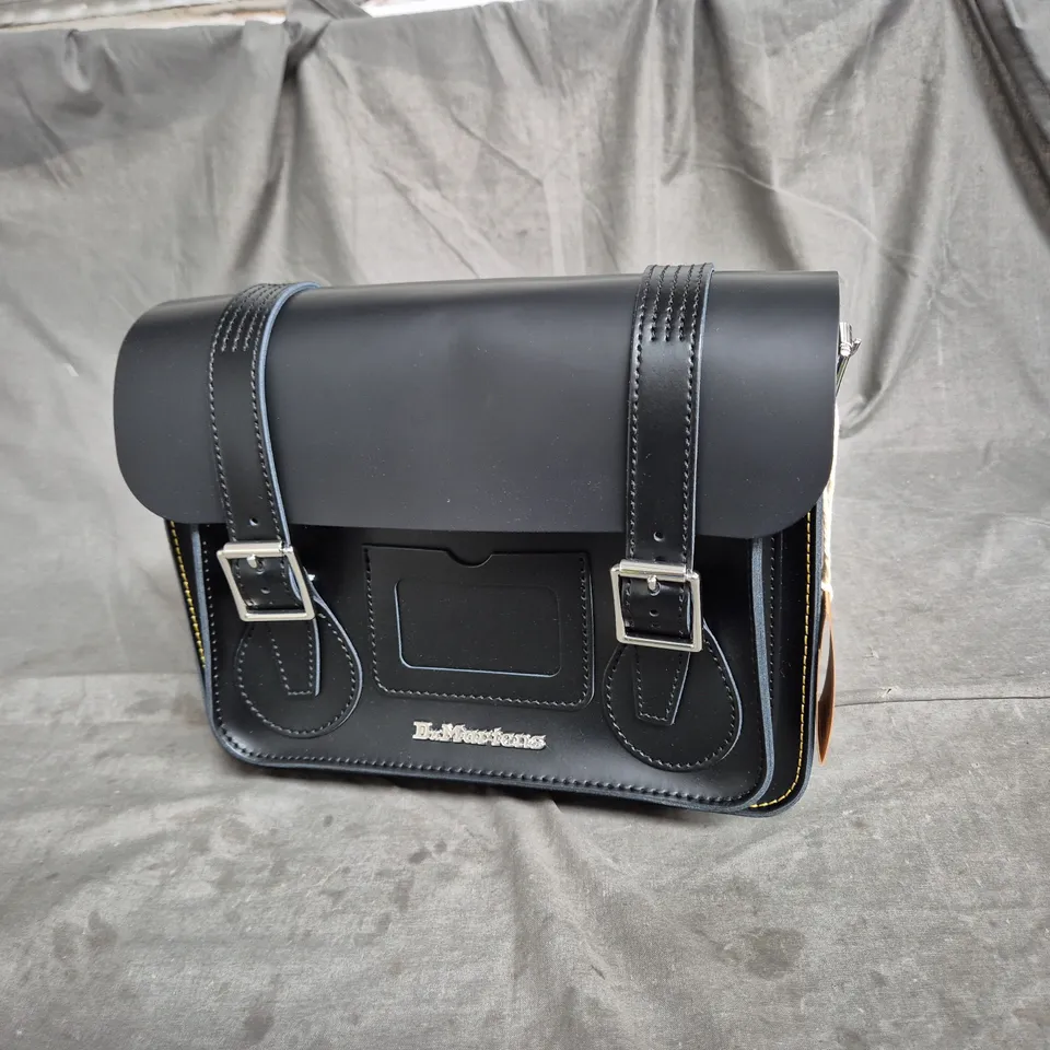 DR. MARTENS LEATHER SATCHEL BAG – BLACK WITH YELLOW STITCHING
