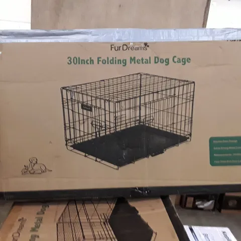 BOXED FUR DREAMS 30 INCH FOLDING METAL DOG CAGE 