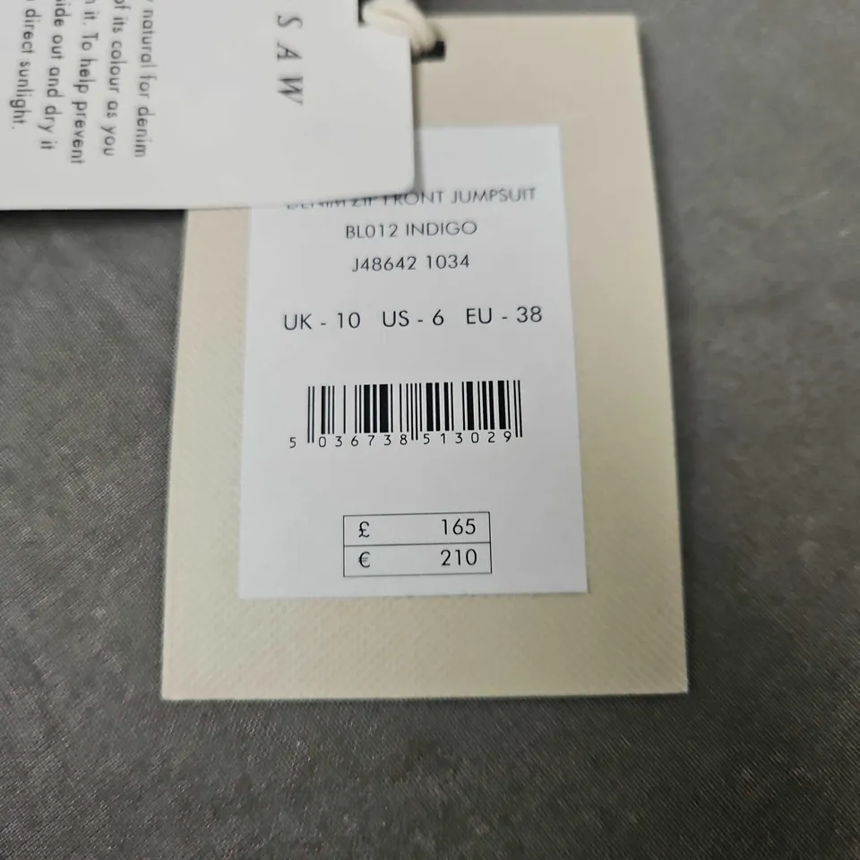 JIGSA DENIM ZIP FRONT JUMPSUIT - SIZE 10