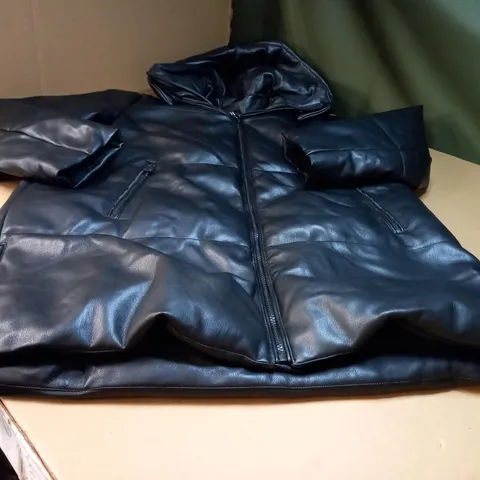 ZARA BLACK FAUX LEATHER PADDED JACKET - LARGE