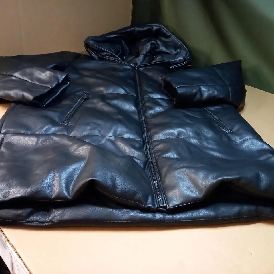 ZARA BLACK FAUX LEATHER PADDED JACKET - LARGE