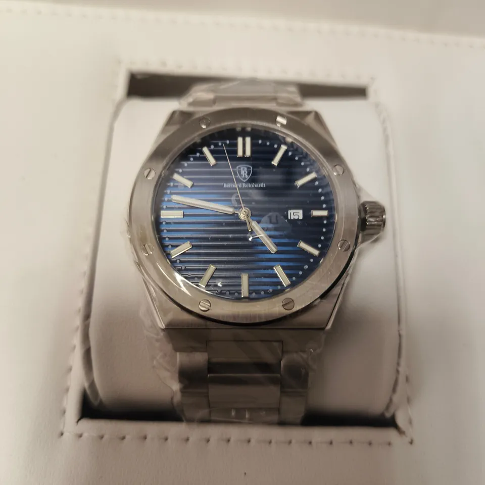 MENS BERNARD REINHARDT WATCH – BLUE DIAL – 316 STAINLESS STEEL CASE & STRAP – SWISS MOVEMENT – SAPPHIRE CRYSTAL - 5 ATM WATER RESISTANT