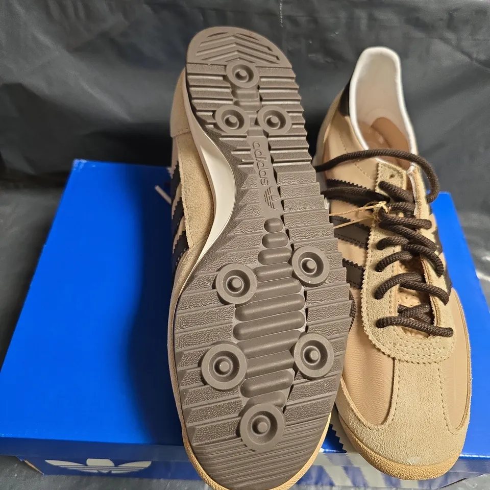 ADIDAS ORIGINALS SL72 OG W SNEAKERS – UK 6, BEIGE/TAN WITH DARK BROWN STRIPES