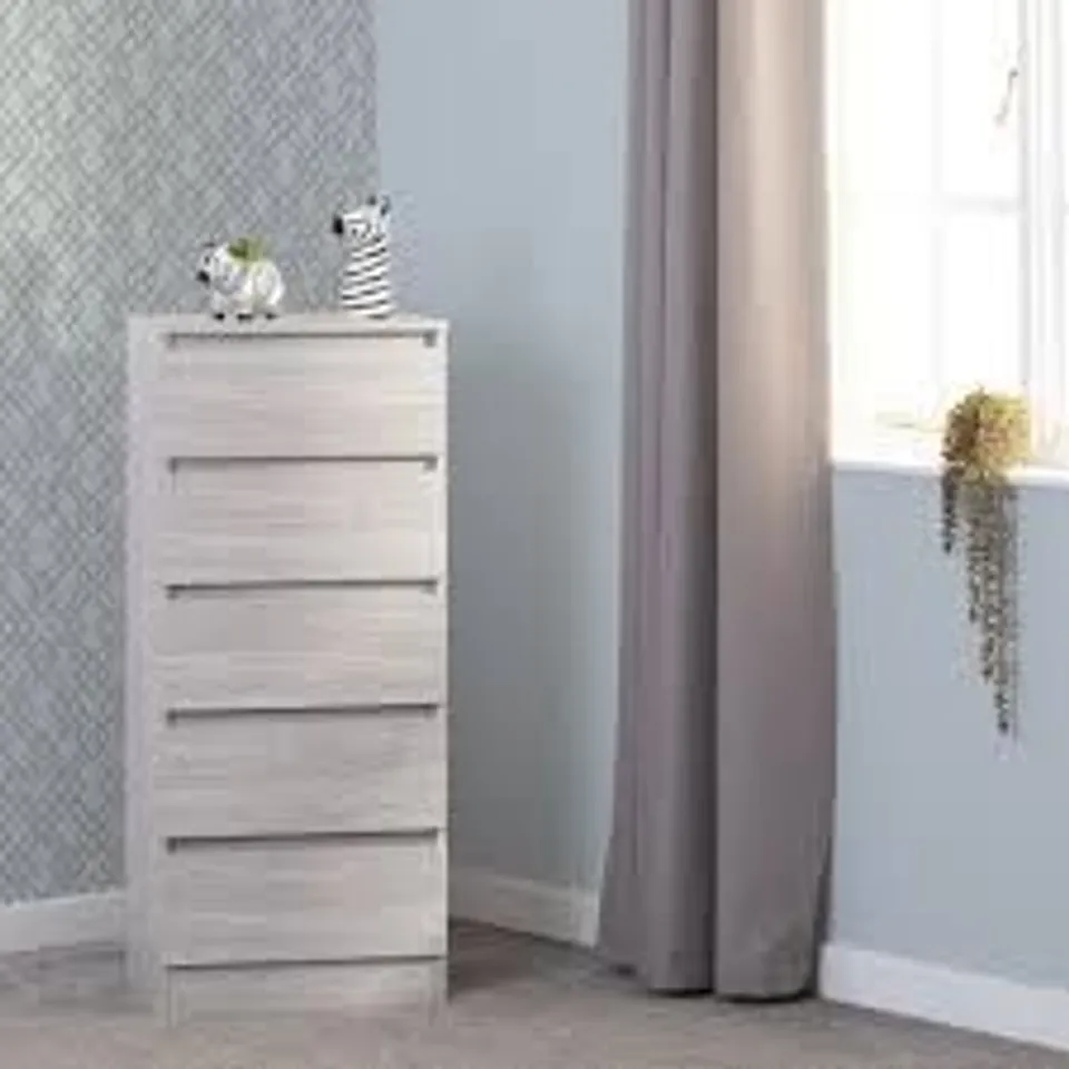 BOXED MALVERN 5 DRAWER NARROW CHEST - URBAN SNOW (1 BOX)