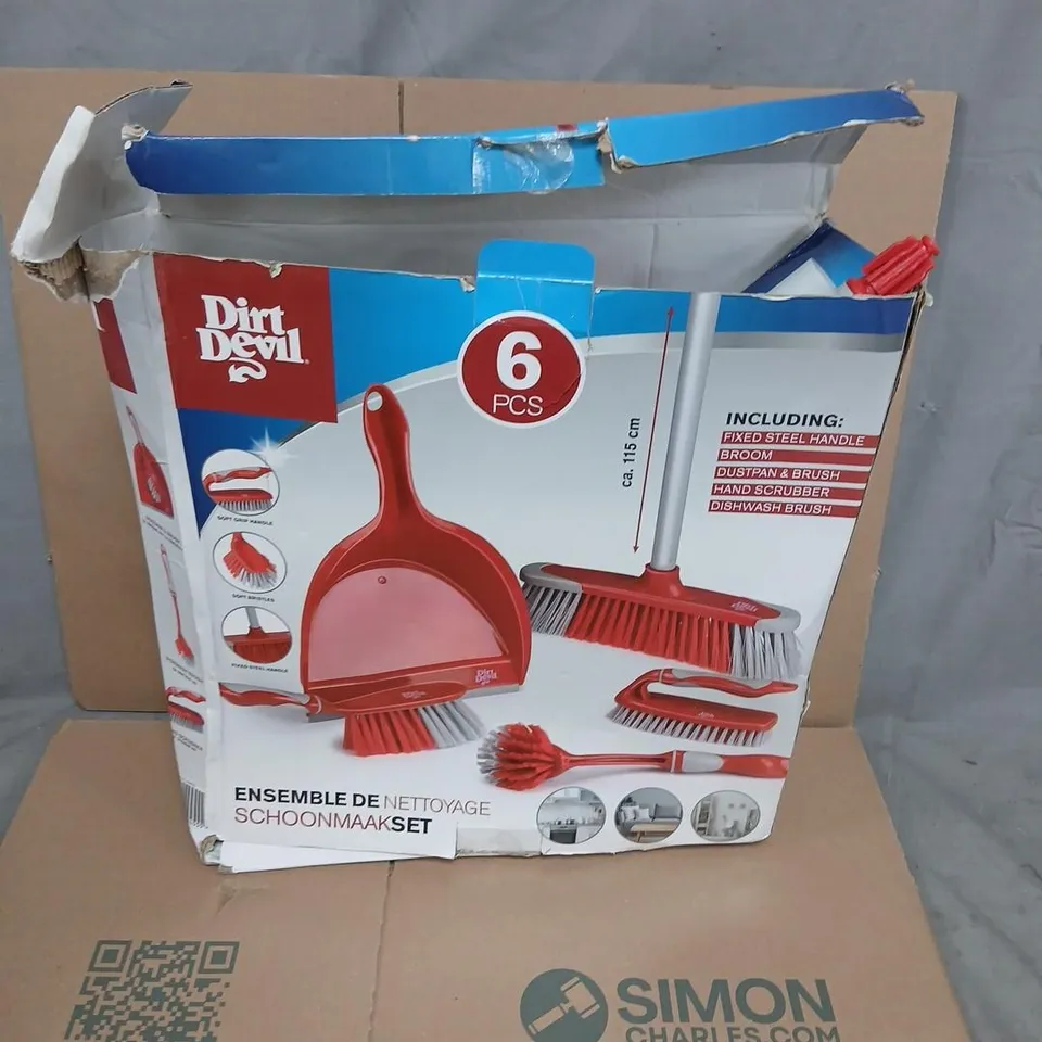Dirt Devil 6-Piece Cleaning Set – Red Dustpan & Broom Kit (Boxed)