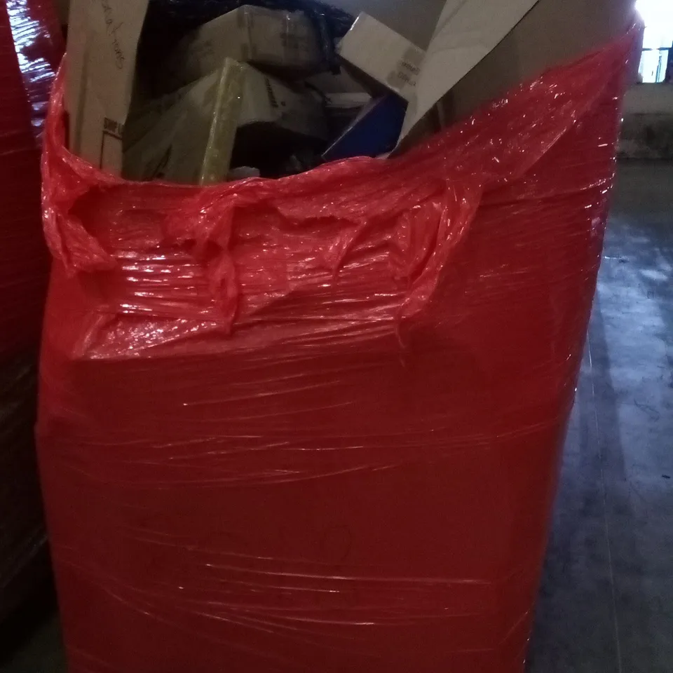 PALLET OF ASSORTED ITEMS INCLUDING office chair, mute toilet seat cover, Newsday ceiling fan, tie dye birthday party kit, metal tins with handles, mail sorter