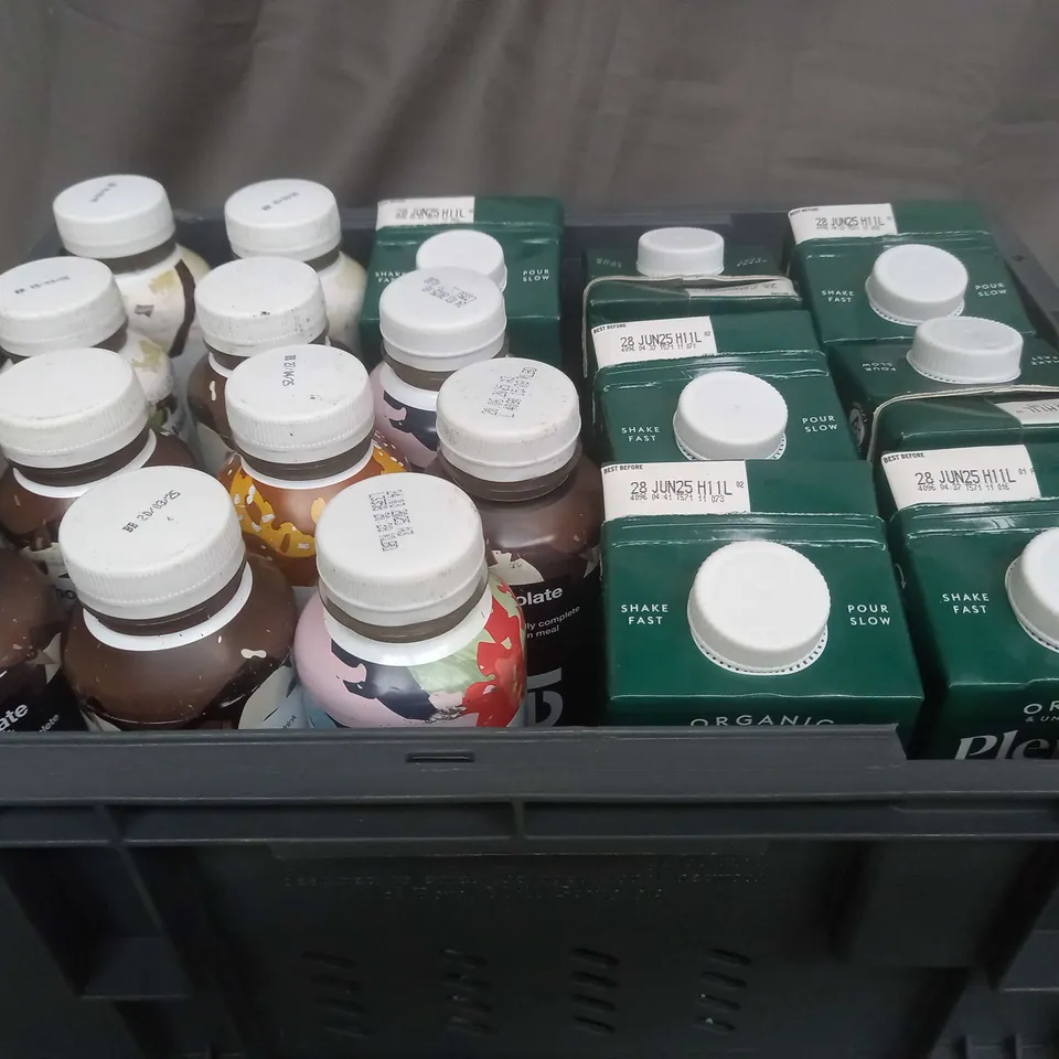 APPROXIMATELY  ASSORTED FOOD AND BEVERAGE PRODUCTS TO INCLUDE, HUEL BERRY, CHOCOLATE AND SALTED CARAMEL PROTEIN SHAKE, ORGANIC PLANISH ALMOND MILK