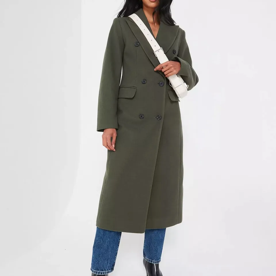 LONGLINE DB COAT IN OLIVE SIZE 22