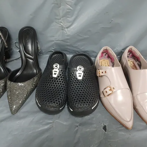 BOX OF APPROXIMATELY 15 ASSORTED PAIRS OF SHOES AND FOOTWEAR ITEMS IN VARIOUS COLOURS, STYLES, AND SIZES - COLLECTION ONLY