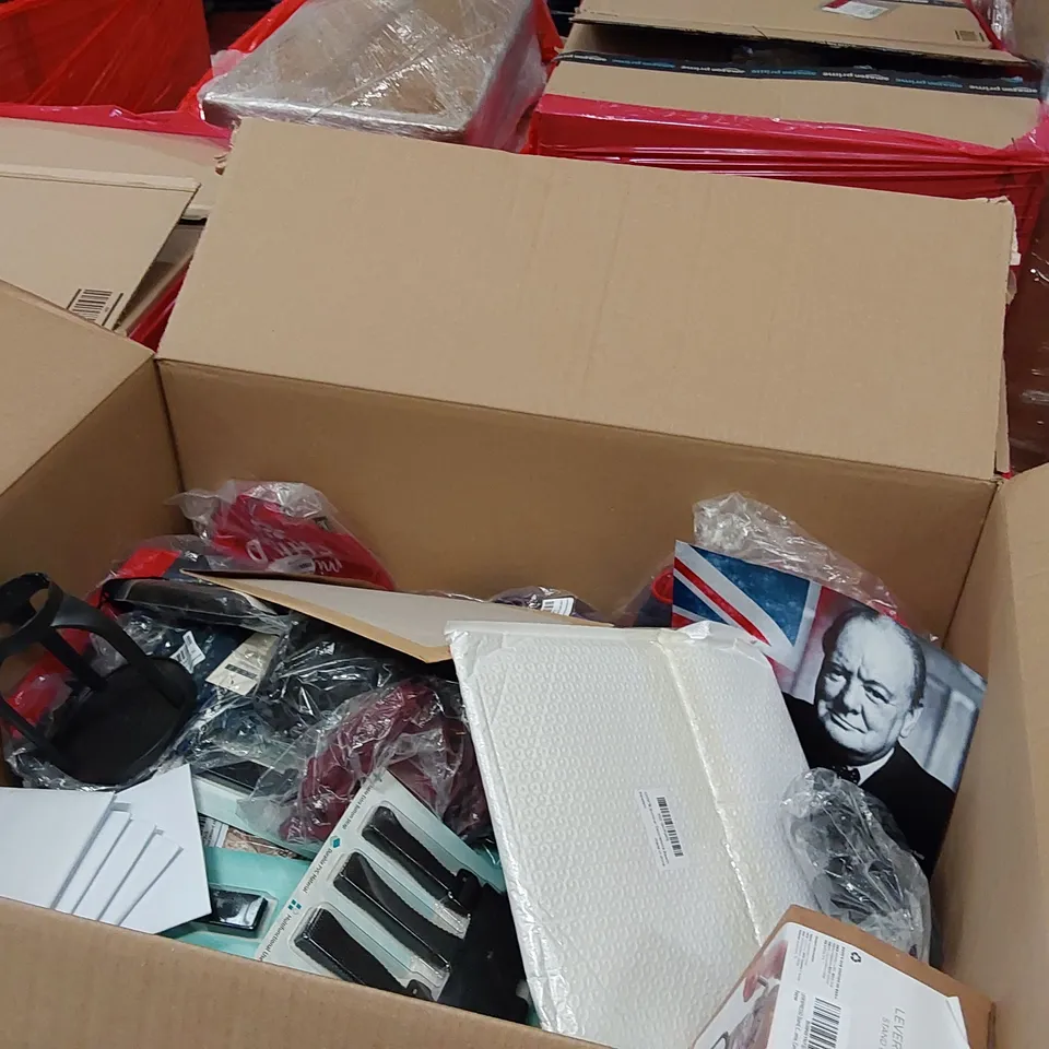 PALLET OF ASSORTED ITEMS INCLUDING: CHILDREN'S SHOES, NET, SPEAKER HOLDER, MINCE PIES, BRAS, BOOK, CARD, CABLE TIES