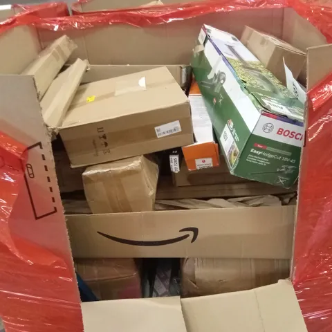 PALLET OF ASSORTED HOUSEHOLD GOODS AND PRODUCTS TO INCLUDE; HEDGE TRIMMER, CAMPING TENT, BOXED FURNITURE ETC