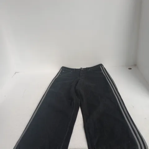 ADIDAS FIREBIRD TRACK PANTS BLACK – MEN'S DENIM-STYLE WITH SIDE STRIPES, UK 28 X 32