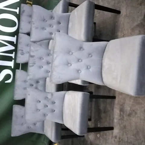 8 LIGHT GREY PLUSH VELVET BUTTONBACK DINING CHAIRS WITH KNOCKER BACKS AND WOODEN LEGS