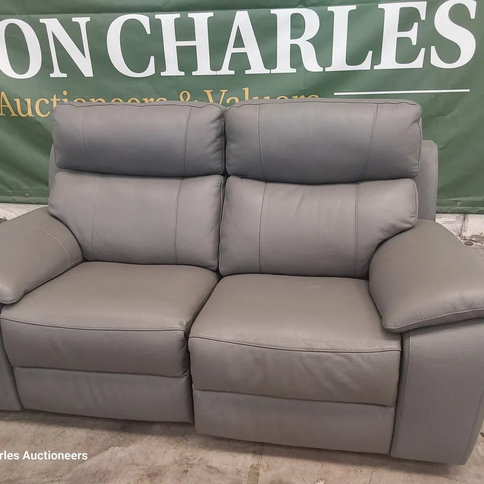 QUALITY ITALIAN DESIGNER POWER RECLINING TWO SEATER SOFA GREY ANTHRACITE LEATHER 