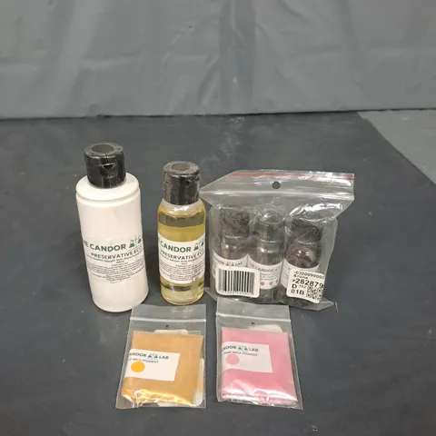 BOX OF APPROXIMATELY 10 BOXES OF ASSORTED HOUSEHOLD ITEMS TO INCLUDE PRESERVATIVE ECO, POWDER PIGMENT AND SCENTED OILS