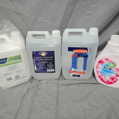 LOT OF 4 HOUSEHOLD LIQUIDS TO INCLUDE YASS CONCENTRATED FABRIC SOFTENER 2L - CARLUBE ADBLUE 5L GOLDEN SWAN WHITE VINEGAR 5L AND GALLUP BIOGRADE WEEDKILLER 4L