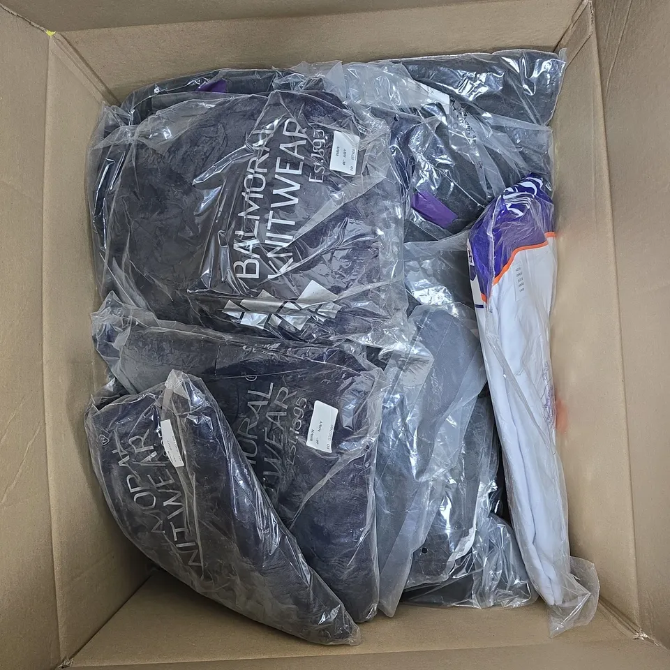 LARGE QUANTITY OF ASSORTED ITEMS TO INCLUDE KNITTED CARDIGANS, JUMPERS, FOOD BOILERSUITS ALL IN VARIOUS SIZES, ETC - COLLECTION ONLY