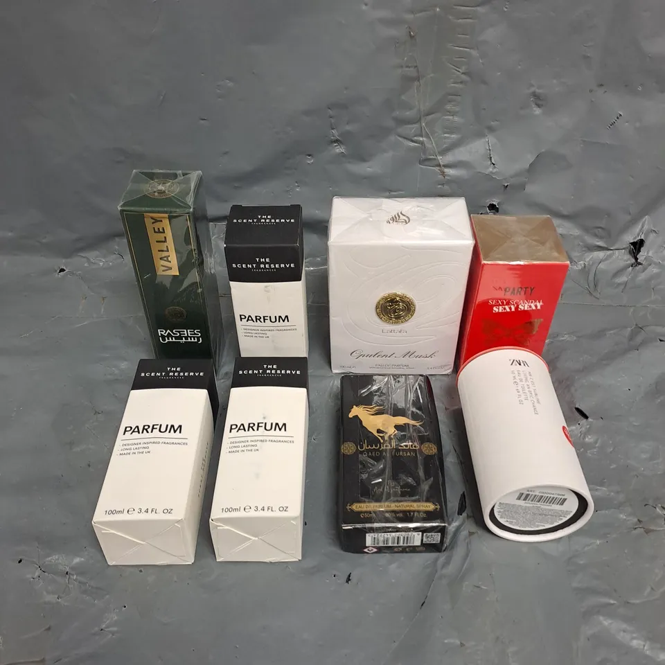 APPROXIMATELY 8 ASSORTED BOXED FRAGRANCES TO INCLUDE - THE SCENT RESERVE, ZARA MR C'EST SUBLIME, LATTAFA OPULENT MUSK, ETC. 