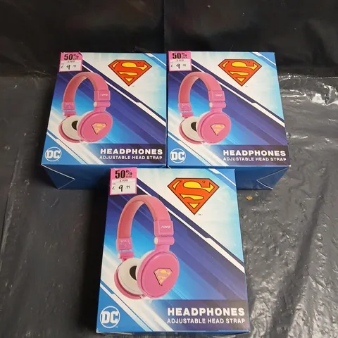DC COMICS SUPERGIRL PINK HEADPHONES - ADJUSTABLE HEADBAND - LOT OF 3
