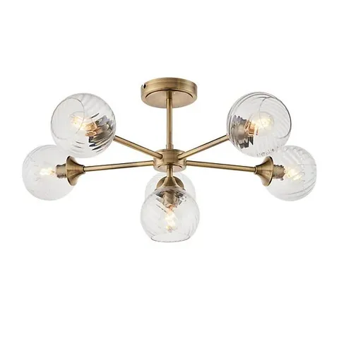BOXED LUMINOSA ALLEGRA 6 LIGHT MULTI ARM GLASS SHADE SEMI FLUSH CEILING LAMP ANTIQUE BRASS