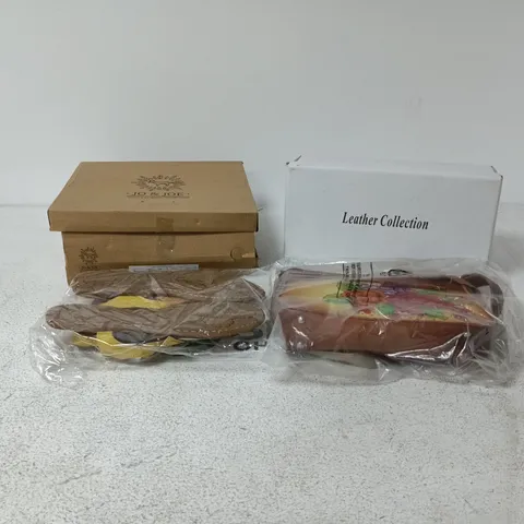 BOX OF APPROXIMATELY 15 ASSORTED ITEMS TO INCLUDE JO & JOE FOOTWEAR, HAND BAG, LEATHER COLLECTION FOOTWEAR ETC