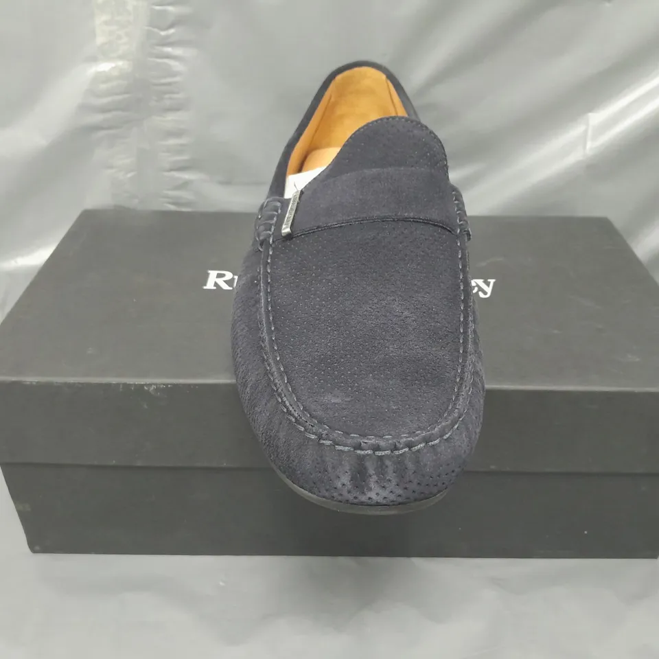 BOXED PAIR OF RUSSELL & BROMLEY REGGIE SUEDE SHOES IN NAVY EU SIZE 45