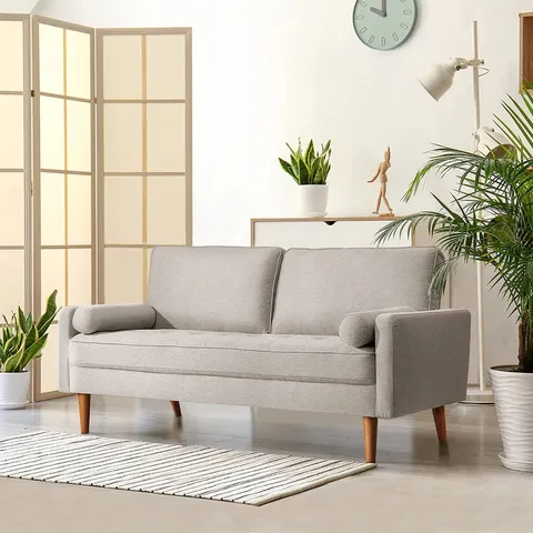 BOXED LIBY 173CM 3 SEATER LINEN SQUARE ARM SOFA - BEIGE (1 BOX)