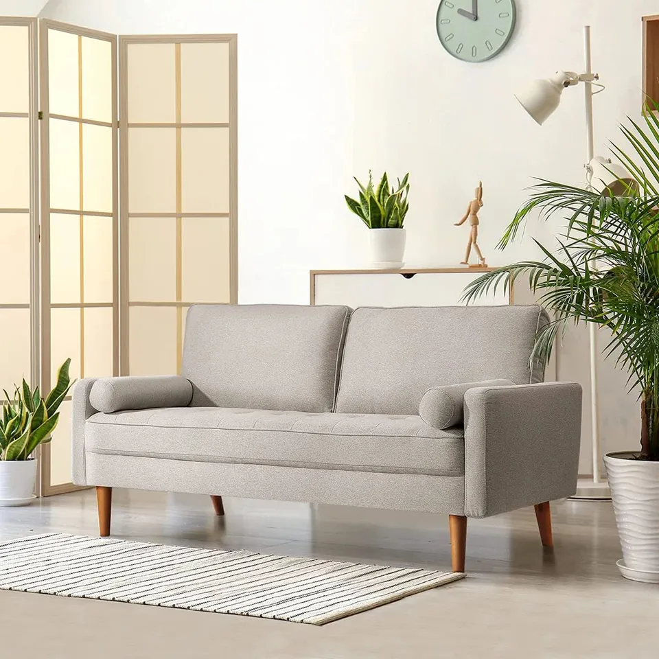 BOXED LIBY 173CM 3 SEATER LINEN SQUARE ARM SOFA - BEIGE (1 BOX)