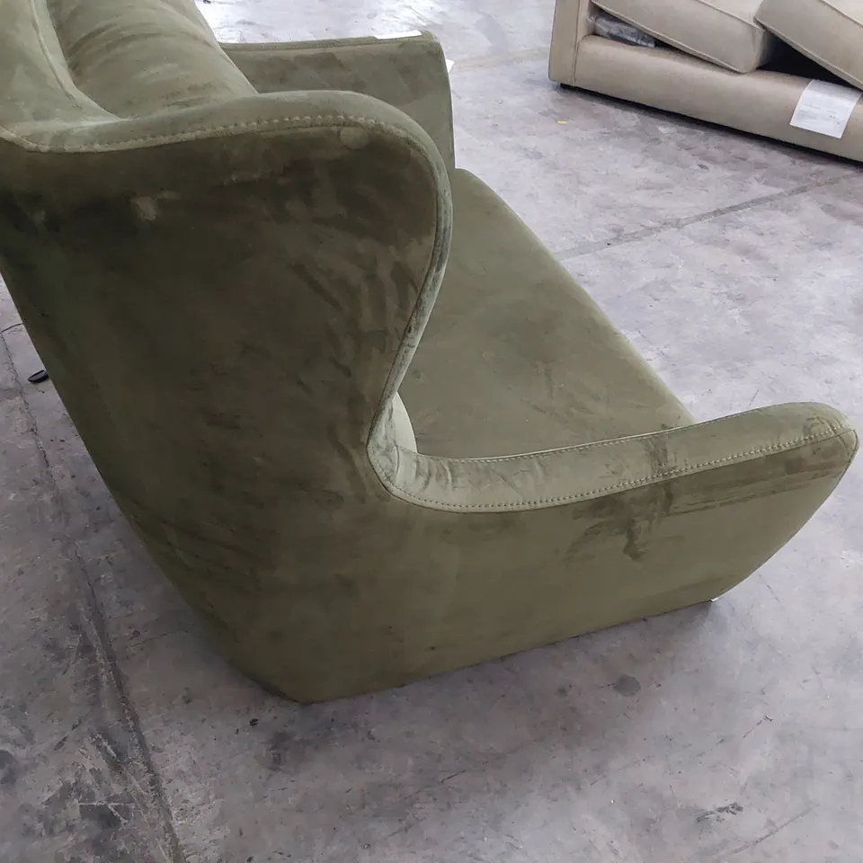 DESIGNER LUZERN TWO SEATER SOFA BUTTONED BACK GREEN PLUSH FABRIC