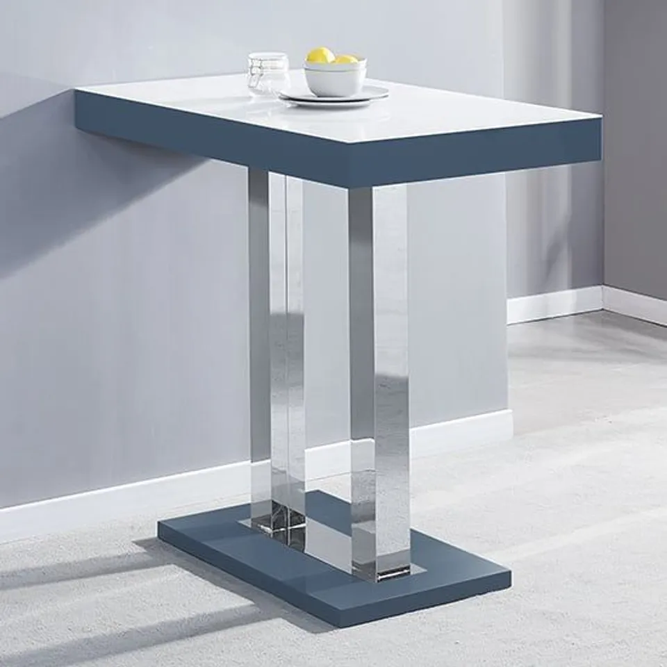 BOXED CAPRICE WHITE WITH GREY GLASS BAR TABLE (2 BOXES)