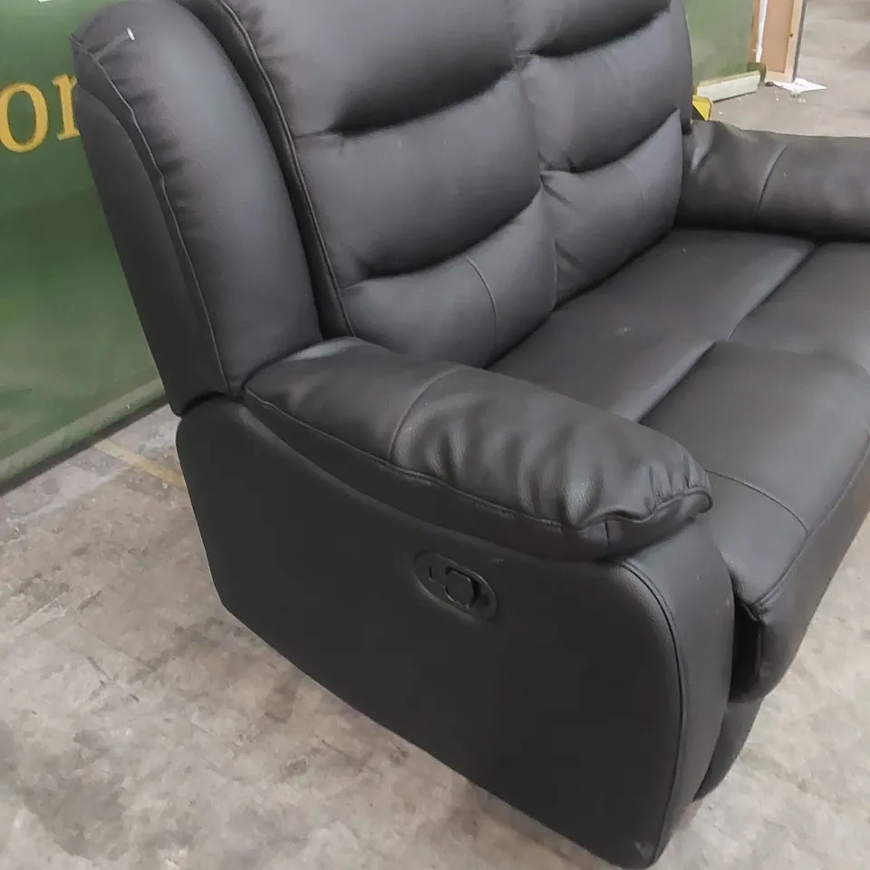 DESIGNER 2 SEATER MANUAL RECLINER LEATHER UPHOLSTERED SOFA - BLACK