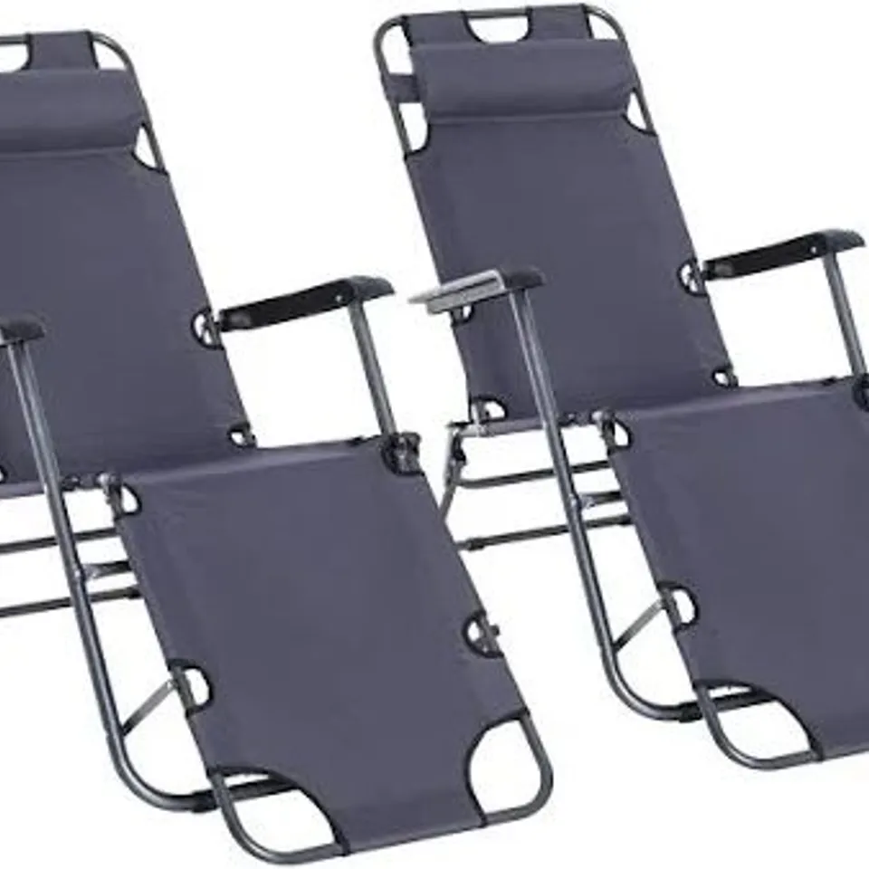 BOXED SET OF 2 ADJUSTABLE SUN LOUNGERS - GREY (1 BOX)