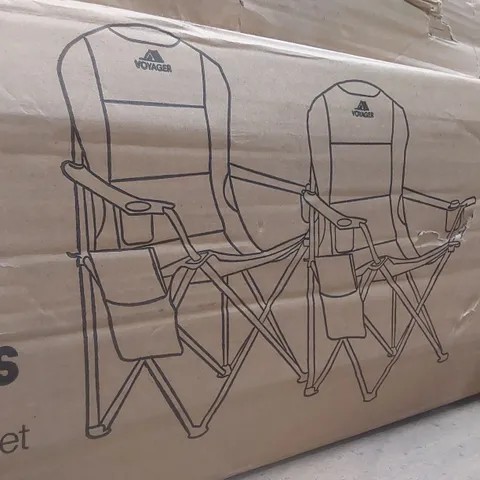 BOXED SET OF 2 VOYAGER PADDED CAMPING CHAIRS - BLACK & GREY (1 BOX)