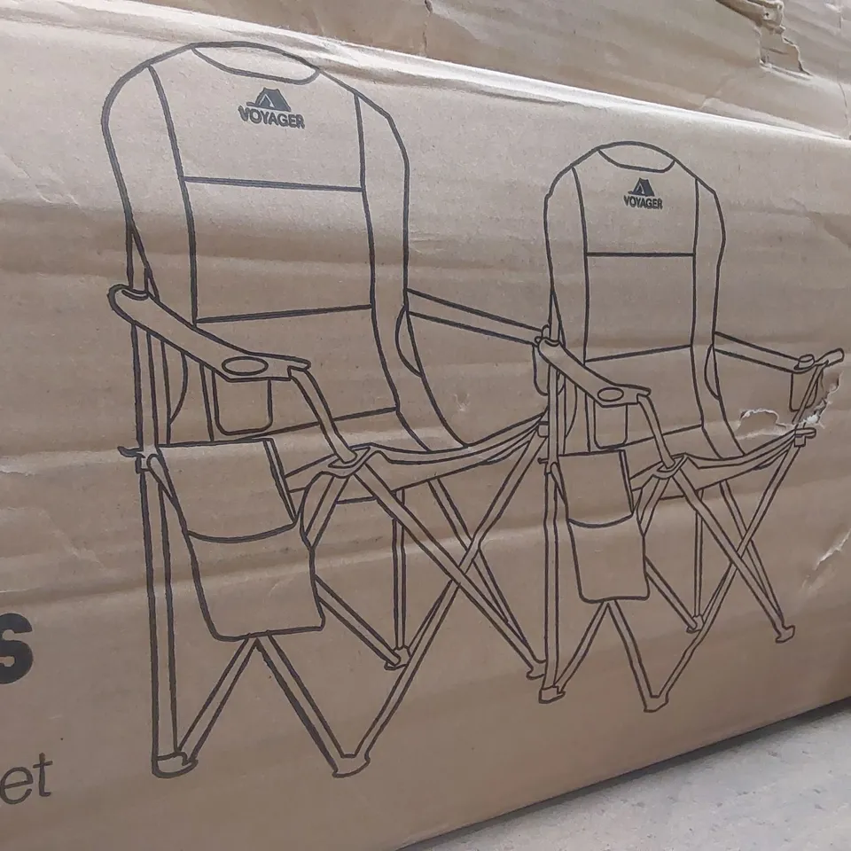 BOXED SET OF 2 VOYAGER PADDED CAMPING CHAIRS - BLACK & GREY (1 BOX)