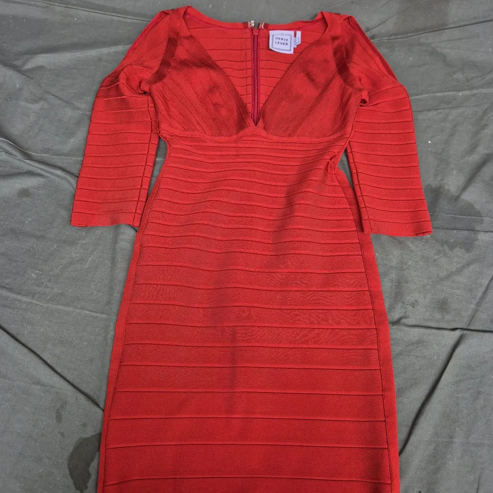 HERVÉ LÉGER RED BANDAGE DRESS – SIZE M