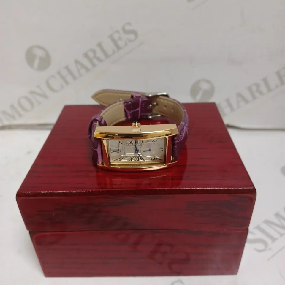 LADIES STOCKWELL WATCH – TEXTURED DIAL WITH SUB DIAL MINUTE HAND – PURPLE LEATHER STRAP 