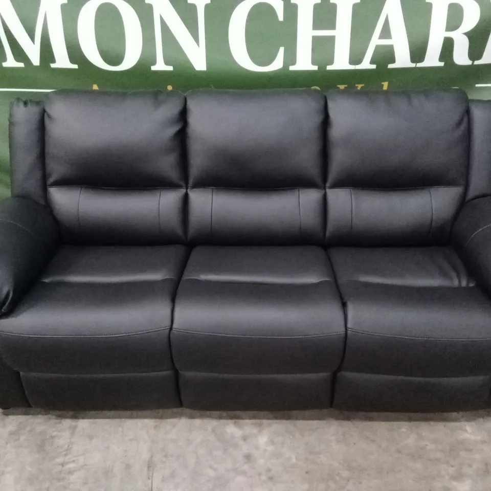 ALBION LUXURY FAUX LEATHER HIGH BACK 3 SEATER SOFA - BLACK RRP £599