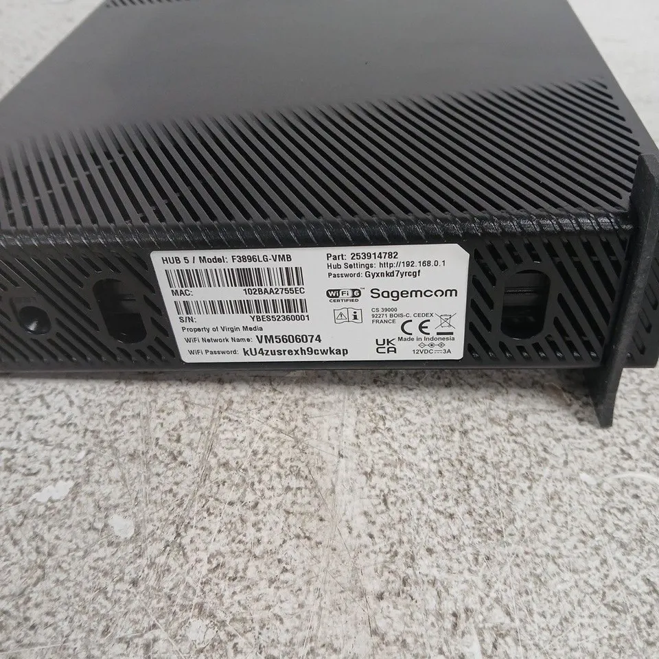 VIRGIN MEDIA HUB 5 ROUTER – MODEL F3896LG-VMB (SAGEMCOM)